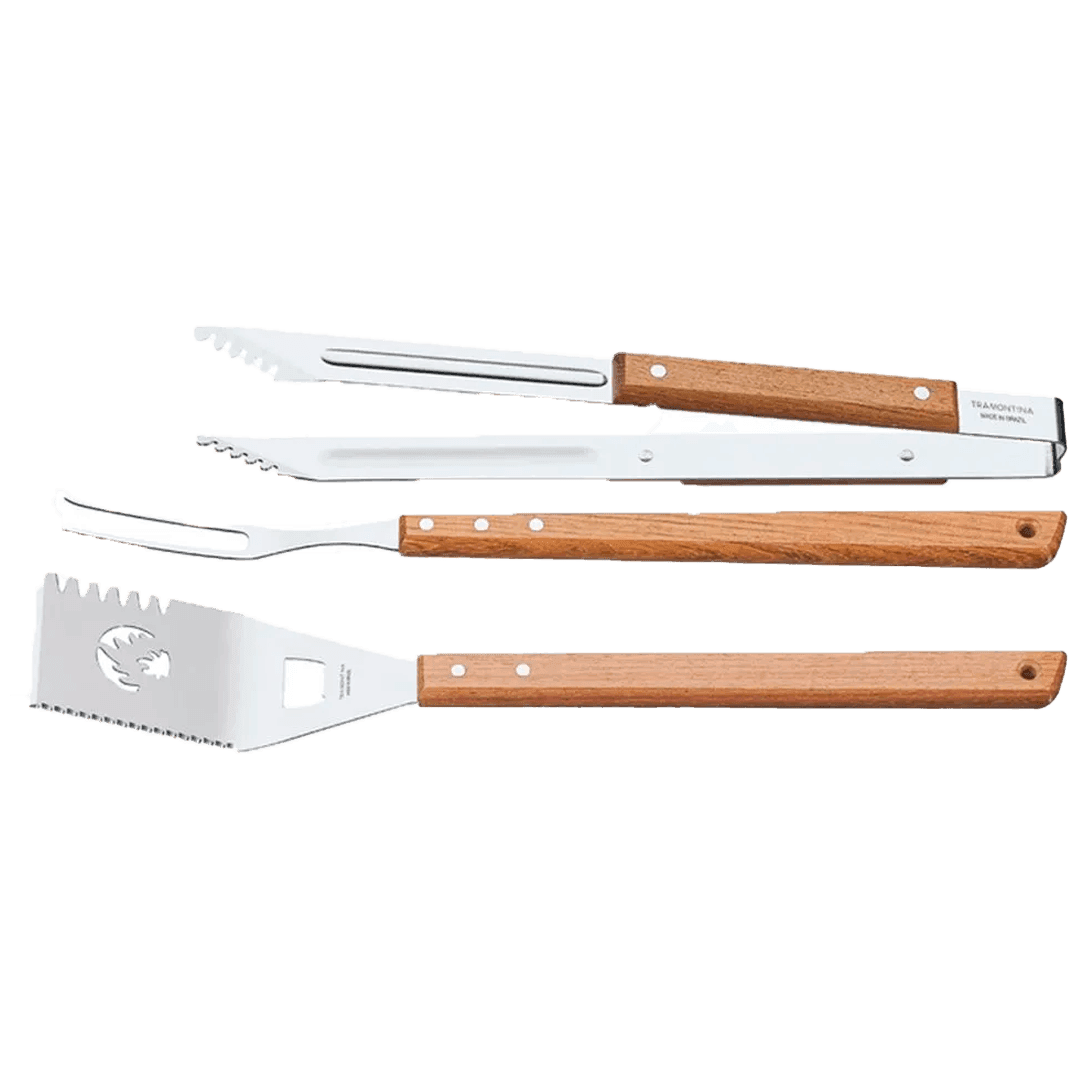 JUEGO PARA ASADO 3 PIEZAS ESPATULA, TENEDOR Y PINZA